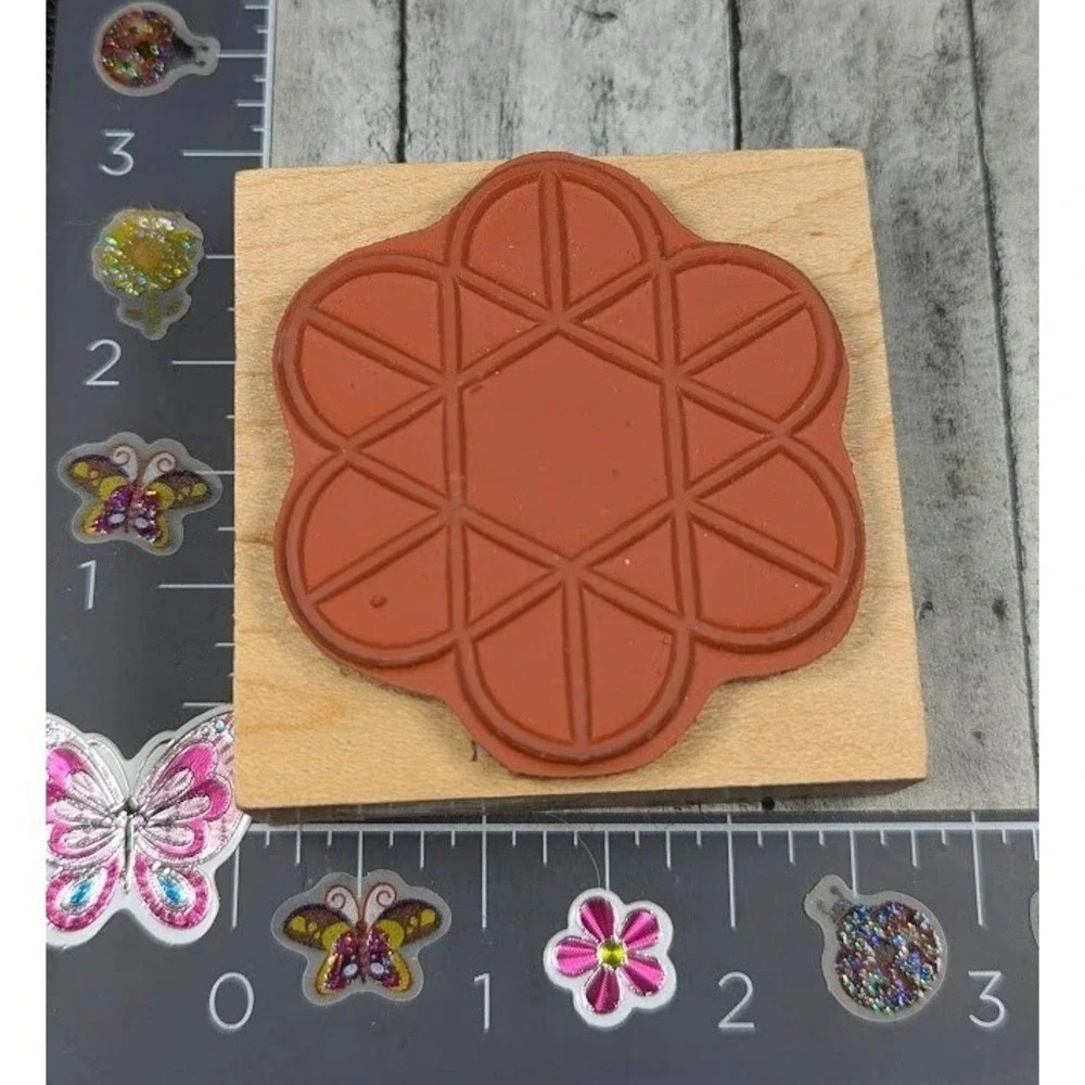 CC Rubber Stamps Geometric Design Flower Rubber Stamp Wood #M111